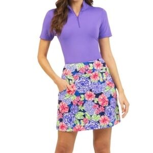 IBKUL Women's Large Hydrangea Floral Skort Purple Pink Golf Tennis Pickleball